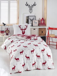 L'essentiel linge de maison Juego de funda nórdica individual Geyik - Rojo Claret y Blanco